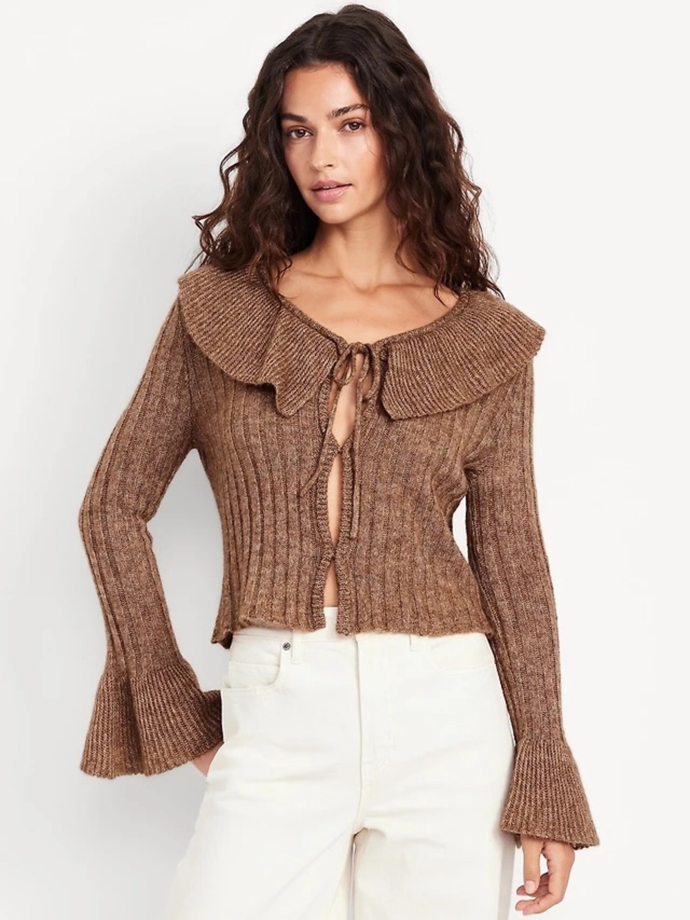 NWT old navy Wool-Blend Ruffle Tie-Front Cropped Cardigan M